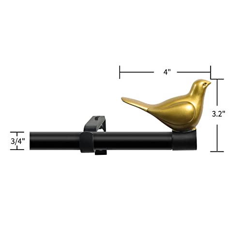3/4" Diameter Farmhouse Single Window Treatment Curtain Rod, Gold Bird Finials (84"-120", Black Rod) - color: Black with Gold Finial, size: 84"-120"