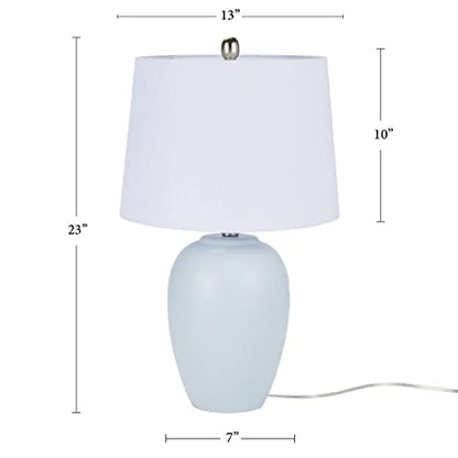 Nourison Home 23" Coastal Blue Ceramic Pot Table Lamp for Bedroom, Living Room, Dining Entryway, with White Shade - color: Light Blue, size: 1 Lamp - Drum Shade