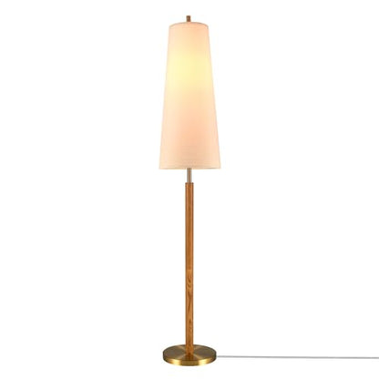 Globe Electric 63" Matte Brass Floor Lamp with Wood Toned Accent and Long White Fabric Shade - color: Matte Brass, Genevieve