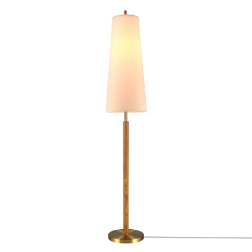 Globe Electric 63" Matte Brass Floor Lamp with Wood Toned Accent and Long White Fabric Shade - color: Matte Brass, Genevieve