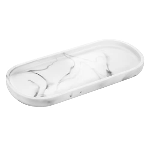 Luxspire 10" Oval Bathroom Tray for Countertop Organizer, Gravel White - color: F - Marble White, style: Small