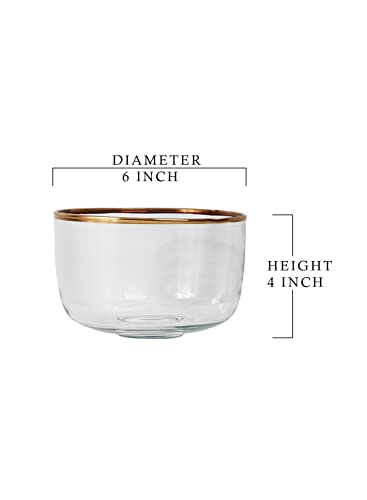 Serene Spaces Living Gold Rimmed Clear Glass Bowl, Wedding or Event Centerpiece, Large Measures 4" Height x 6" Diameter