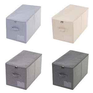 2pcs Zip Lidded Wardrobe Blankets Organizer Storage Bins, Folding & Sturdy - color: Beige
