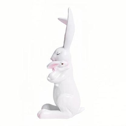 YANGMEI White Resin Easter Rabbit Statue, Snuggling Bunnies with Carrot Easter Figurine, Spring Holiday Tabletop Home Garden Decoratio - color: B
