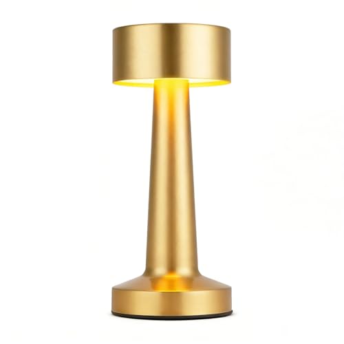 HPUFKOT Portable LED Table Lamp, 3-Levels Brightness Metal Desk Lamp,3 Color Touch Control RechargeableLamp, Ideal Bedside Lamp for Nightstand, Bedroom,Living Room (Light Golden) - color: Light Golden