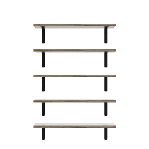 RICHER HOUSE Rustic Wood Floating Shelves Set of 5, Wall Mounted Shelf 16in - color: Grey
