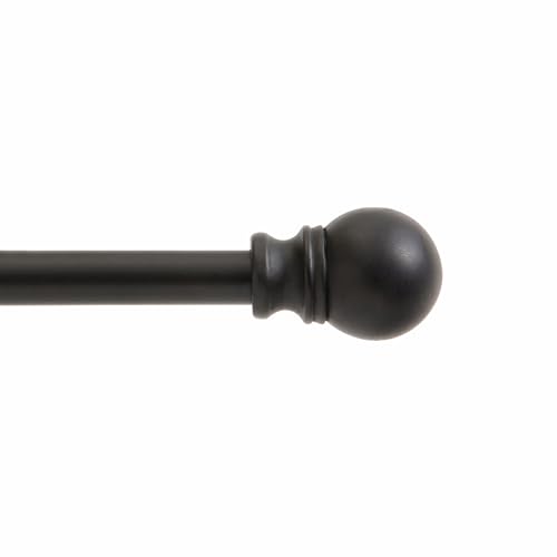 Kenney – Davenport Petite Café Curtain Rod, Durable Steel Rod with Decorative Ball Ends, 1/2" Diameter, Adjustable 28–48", Perfect for Light to Medium Weight Curtains, Matte Black Finish - color: Matte Black, size: 28-48", style: Curtain Rod