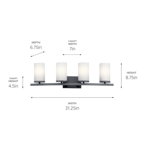 Kichler Crosby 4-Light Bathroom Vanity Light, Black - color: Black, size: 4 Light, style: Satin Etched Cased Opal Glass