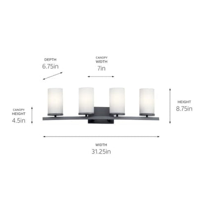 Kichler Crosby 4-Light Bathroom Vanity Light, Black - color: Black, size: 4 Light, style: Satin Etched Cased Opal Glass
