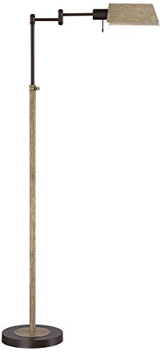 Jenson Bronze and Faux Wood Adjustable Swing Arm 54" Tall Floor Lamp - color: Bronze and Faux Wood