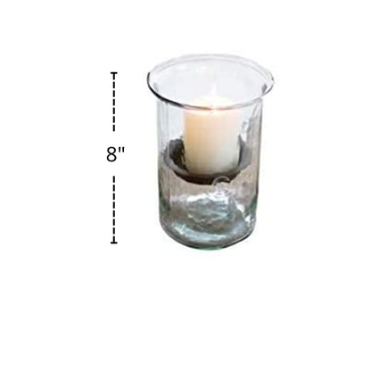 First of a Kind Glass Hurricane Pillar Candle Holder with Rustic Metal Insert, Perfect as a Centerpiece (8" Tall Clear) - size: 8" Tall Clear