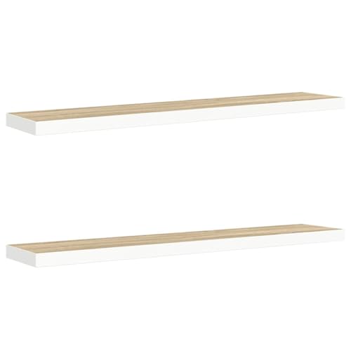 47.2 x 9.3 x 1.5 in Floating Shelves Set of 2, Wall Mount Oak White Honeycomb MDF Display Rack for Living Room Bedroom Decor, Matte Finish Modern Storage Organizer - color: Brown, size: 47.2 x 9.3 x 1.5 in