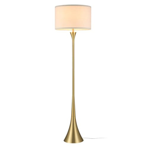 Globe Electric 61000150 60" Floor Lamp, Antique Brass Finish, Beige Fabric Shade, Mid-Century Modern Standing Lamp, E26 Base, Sustainable Design for Living Rooms and Bedrooms - color: Antique Brass, Maclaine