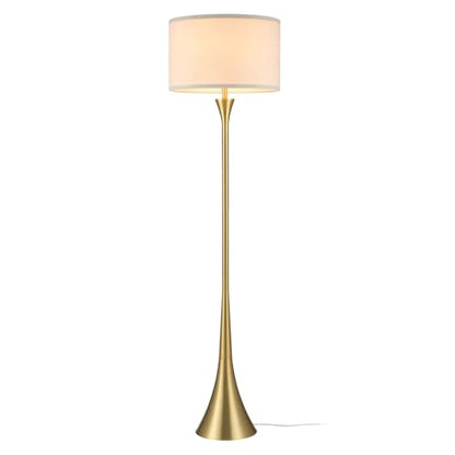 Globe Electric 61000150 60" Floor Lamp, Antique Brass Finish, Beige Fabric Shade, Mid-Century Modern Standing Lamp, E26 Base, Sustainable Design for Living Rooms and Bedrooms - color: Antique Brass, Maclaine