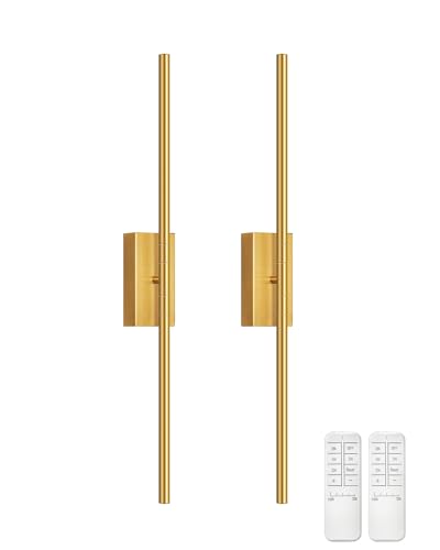 27.6" Wireless Battery Operated Wall Sconces Set of 2, Modern Rechargeable Lamp with Remote, 360° Rotation, 10000mAh, Touch Dimmable Lights for Bedroom, Living Room, Hallway, Gold D06YBP205 - color: Gold, size: 27.6 Inches