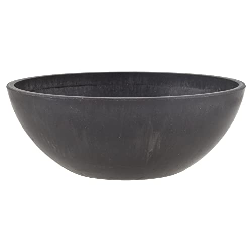 PSW Pot Collection M20DCB 8-inch Plastic/Stone/Wood Composite Low Bowl Planter – No Drainage Hole (Drillable), Shallow Indoor/Outer Pot for Succulents, Bonsai, Fairy Gardens, Herbs, Dark Charcoal - color: Dark Charcoal, size: 8 Inch
