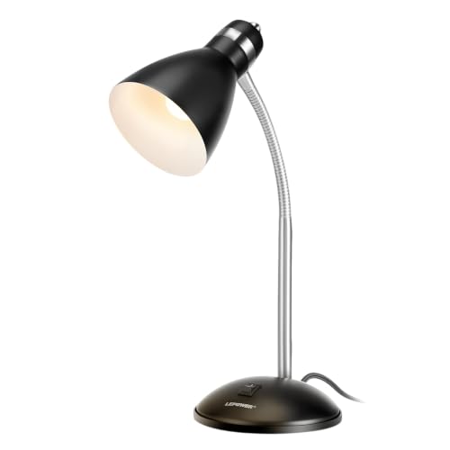 LEPOWER Metal Desk Lamp, Adjustable GooseNeck Reading Light for Bedroom - color: Black