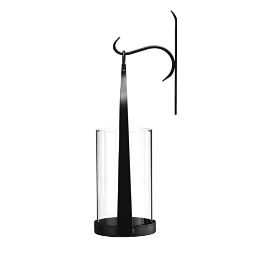 Hanging Wall Sconce Medieval Modern Wall Mounted Hurricane Candle Holder Glass & Metal Farmhouse Handcrafted Wall Art Decorations, Black Set of 2 HT21-0205B2 - color: Black-set of 2