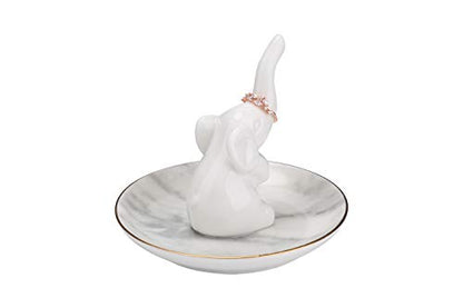 HOME SMILE White Elephant Ring Holder with Marble Pattern Dish,Elephant Gifts for Women Chritsmas - style: Elephant with Marble Dish