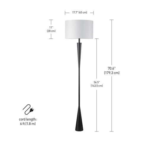 Globe Electric 67224 70" Floor Lamp, Matte Black Finish, White Fabric Shade, Modern Tapered Frame, E26 Base, Contemporary Living Room and Bedroom Lighting - color: Matte Black, White Shade (70")
