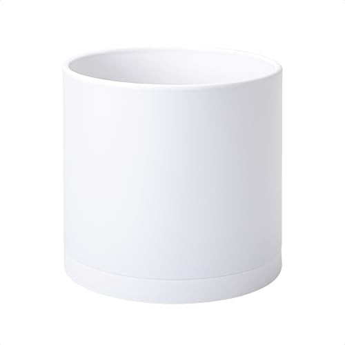 D'vine Dev Plastic Planter Pot with Saucer, 10 in, White Color, 74-X-A-2 - color: Matte White, size: 10"