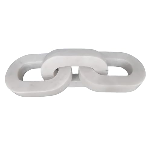 Natural White Marble 3-Link Chain Decor – 13.5 Inch Oval Cornered Design Handcrafted Marble Chain Sculpture Modern Tabletop & Shelf Accent for Home Décor