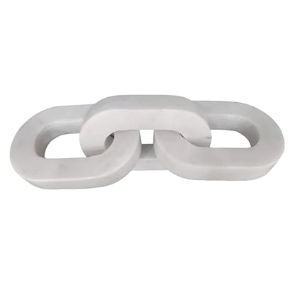 Natural White Marble 3-Link Chain Decor – 13.5 Inch Oval Cornered Design Handcrafted Marble Chain Sculpture Modern Tabletop & Shelf Accent for Home Décor