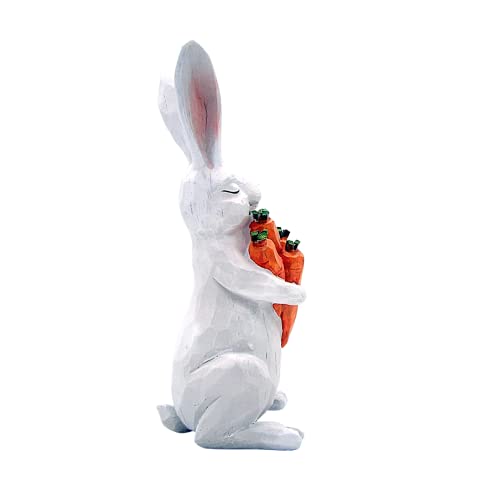 Wowser White Easter Bunny Figurine with Carrot Bundle, 11.5” Freestanding Rabbit Statue, Spring Tabletop & Shelf Decor, Farmhouse Easter Decoration