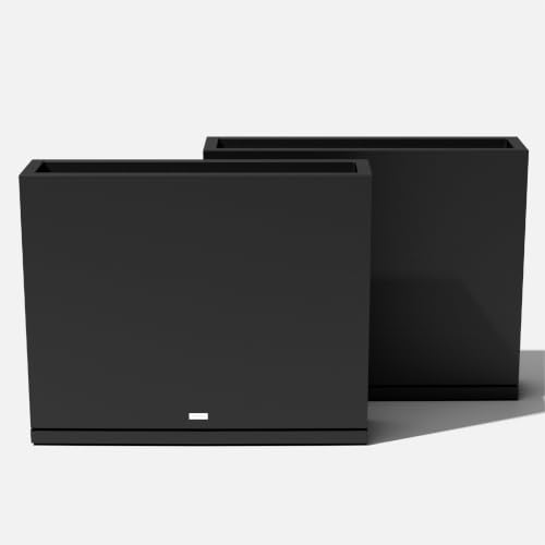Veradek Block Series Span Planter & Drip Tray - Rectangular Outdoor Planter - color: Black, size: Medium - 2 pack with saucers