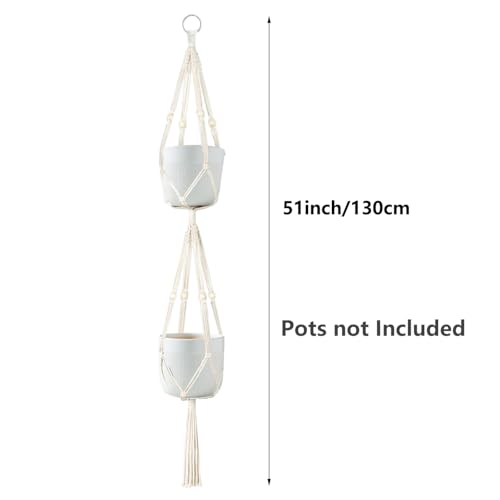 Belit 2 Tier Macrame Plant Hangers with Tassels, 51 Inch, 2 Pack Ivory - color: Beige, size: 51"- 2 Tier