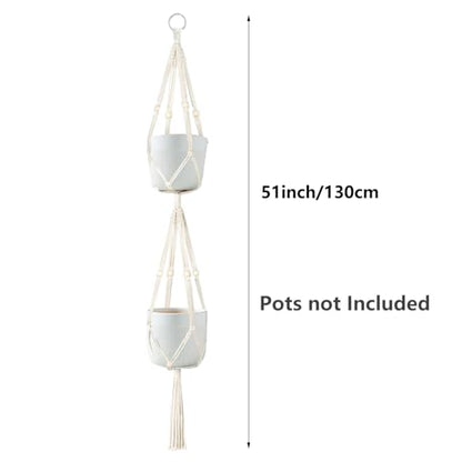 Belit 2 Tier Macrame Plant Hangers with Tassels, 51 Inch, 2 Pack Ivory - color: Beige, size: 51"- 2 Tier