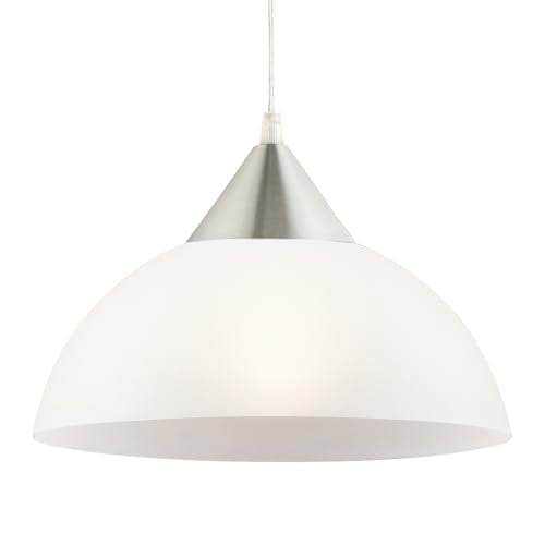 Globe Electric 64413 1-Light Plug-in Pendant, Brushed Steel, Frosted White Shade, 15ft Clear Cord, in-Line On/Off Switch, E26 Base Socket, Kitchen Island, Café, Hanging Light, Bulb Not Included - color: Brushed Steel