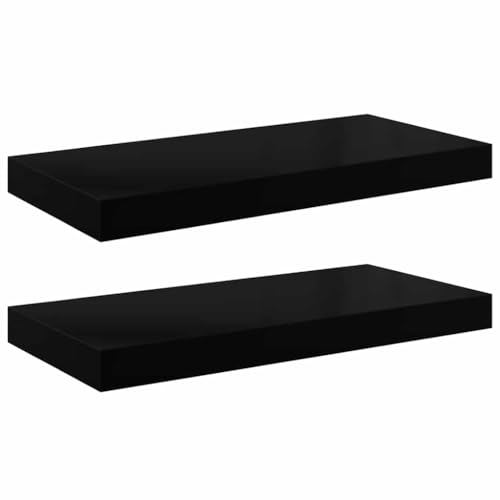 Floating Wall Shelves Set of 2, 19.7"x9.1" High-Gloss Black Honeycomb MDF, Sturdy Hidden Mount System for Living Room Bathroom Bedroom and Office Storage Display - color: Black, size: 19.7 in x 9.1 in x 1.5 in