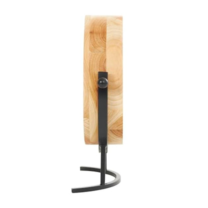 Deco 79 Wood Clock with Curved Black Metal Stand and Ball Details, 10" x 3" x 10", Light Brown
