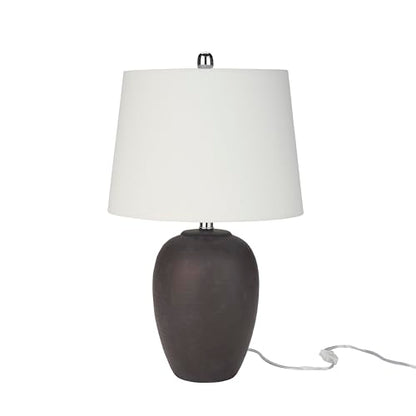 Nourison Home 23" Dark Purple Distressed Ceramic Pot Table Lamp for Bedroom, Living Room, Dining, Office, with White Shade - color: Dark Purple, size: 1 Lamp - Drum Shade
