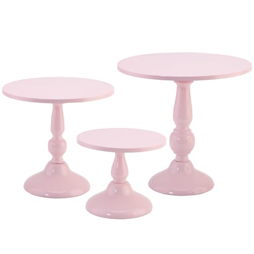 Set of 3 Pink Cake Stands, QENUIITEA Metal Round Cake Holder Dessert Pie Pizza Display Stand 8" 10" 12" Serving Tray Decoration for Wedding Celebration Party Birthday Baby Shower - color: Pink