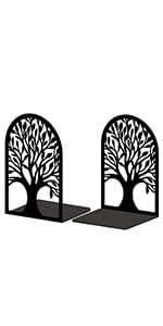 Peacoblue 5.3"x3.5"x7.8" Metal Bookends, Heavy Duty Book Ends for Shelves - color: Tree of Life