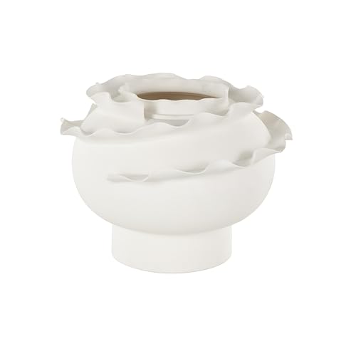 Deco 79 Ceramic Abstract Wide Rounded Floral Inspired Vase with Layered Petals, 12" x 12" x 9", White - color: White, size: 12" x 12" x 9"