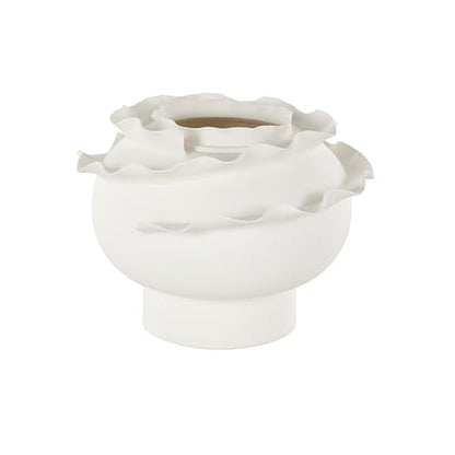 Deco 79 Ceramic Abstract Wide Rounded Floral Inspired Vase with Layered Petals, 12" x 12" x 9", White - color: White, size: 12" x 12" x 9"