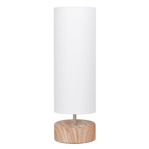 Touch Table Lamp with Wood Grain Metal Base, 3 Way Dimmable Bedside Lamp - color: White Shade with Wood Grain Base