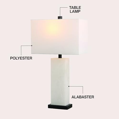 JONATHAN Y Tiggie 27" Alabaster Table Lamp, White Alabaster/Black - color: White Alabaster/Black