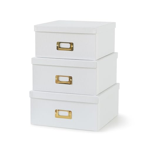Soul & Lane - White and Gold Decorative Storage Boxes with Lids, Set of 3 - color: White