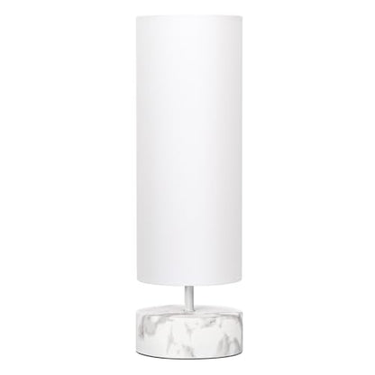 Touch Table Lamp with Marble Grain Metal Base, 3 Way Dimmable Bedside Lamp - color: White Marble Base with White Shade