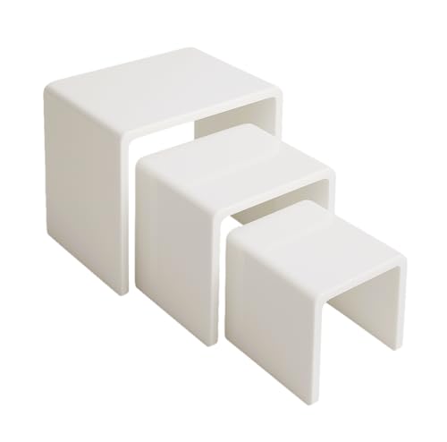 Tiered Acrylic Display Risers – 3pc Set (2", 3", 4") Cube Stands for Crafts, Collectibles & Decor (White) - color: White