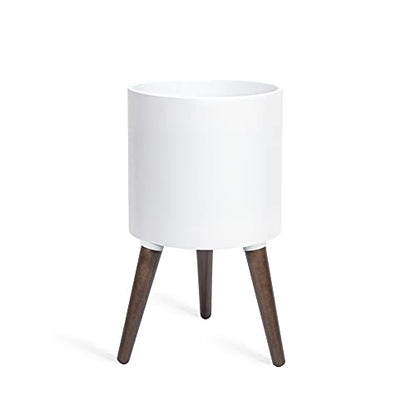 D'vine Dev 10 Inch Planter Pot with Wood Stand, White, 88-O-B-1 - color: Matte White, size: Medium