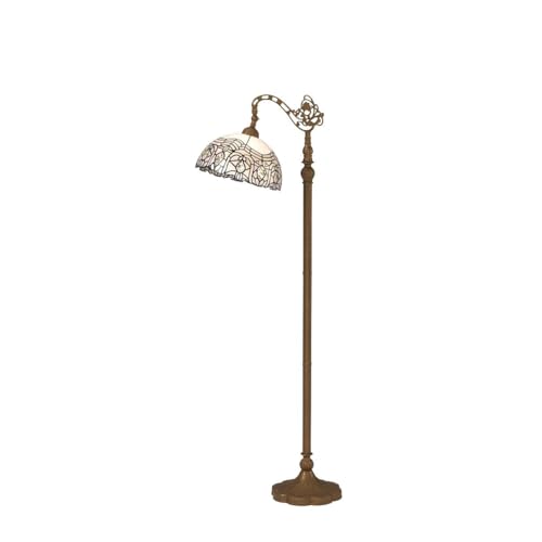 WERFACTORY Tiffany Floor Lamp White Crystal Bent Stained Glass Arched Lamp