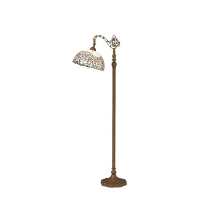 WERFACTORY Tiffany Floor Lamp White Crystal Bent Stained Glass Arched Lamp