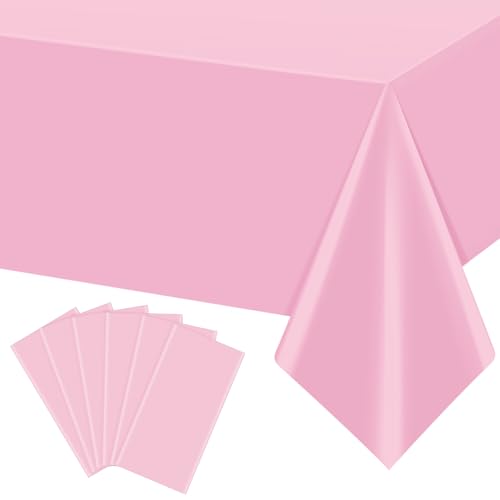 6Pcs Light Pink Tablecloth,Disposable Plastic Tablecloths,Waterproof Pink Rectangle Table Cover for Graduation Birthdays Weddings Anniversary Party Decorations,54 x 108 Inch - color: Light Pink, size: 6 Pack