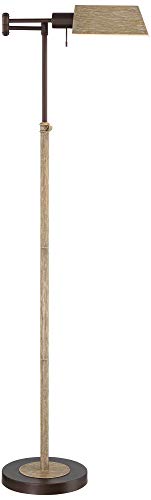 Jenson Bronze and Faux Wood Adjustable Swing Arm 54" Tall Floor Lamp - color: Bronze and Faux Wood
