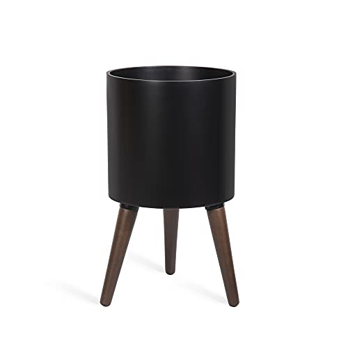 D'vine Dev 10 Inch Planter Pot with Wood Stand, Black, 88-O-B-2 - color: Matte Black, size: Medium